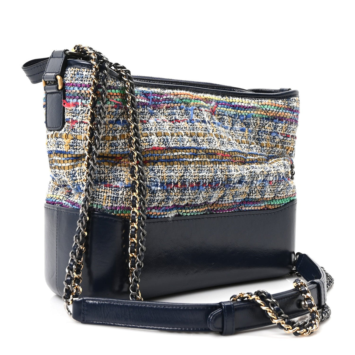 Tweed Calfskin Quilted Medium Gabrielle Hobo Navy