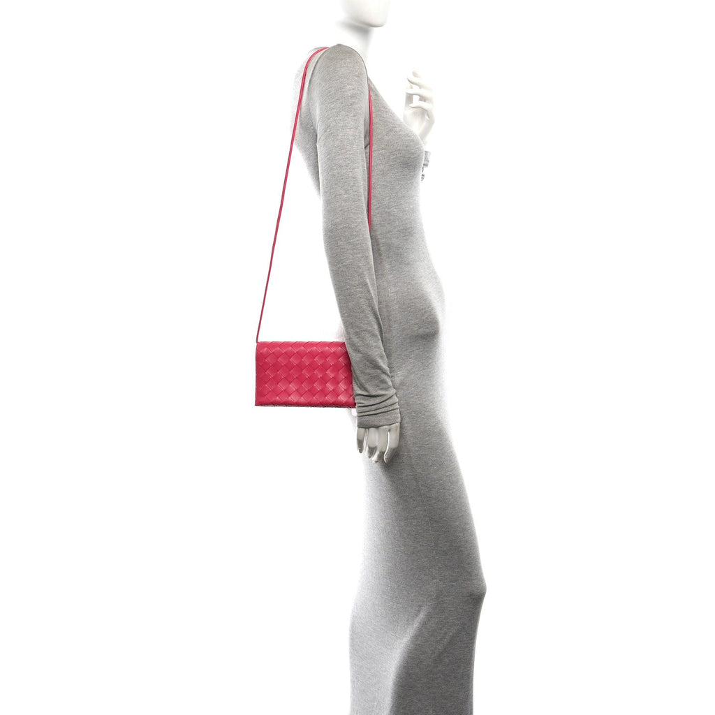 Nappa Intrecciato Wallet On Strap Cranberry