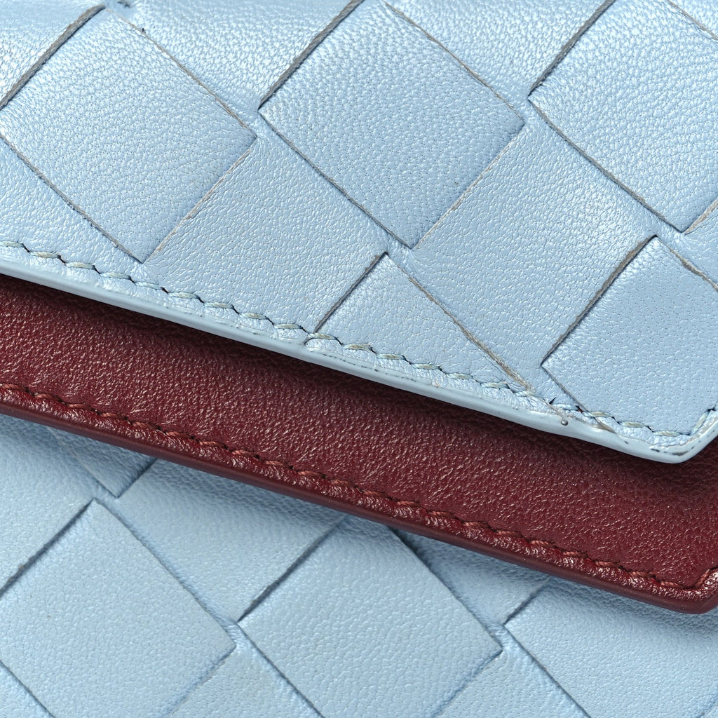 Nappa Intrecciato Small Check Bi-Fold Zip Wallet Ice Cherry