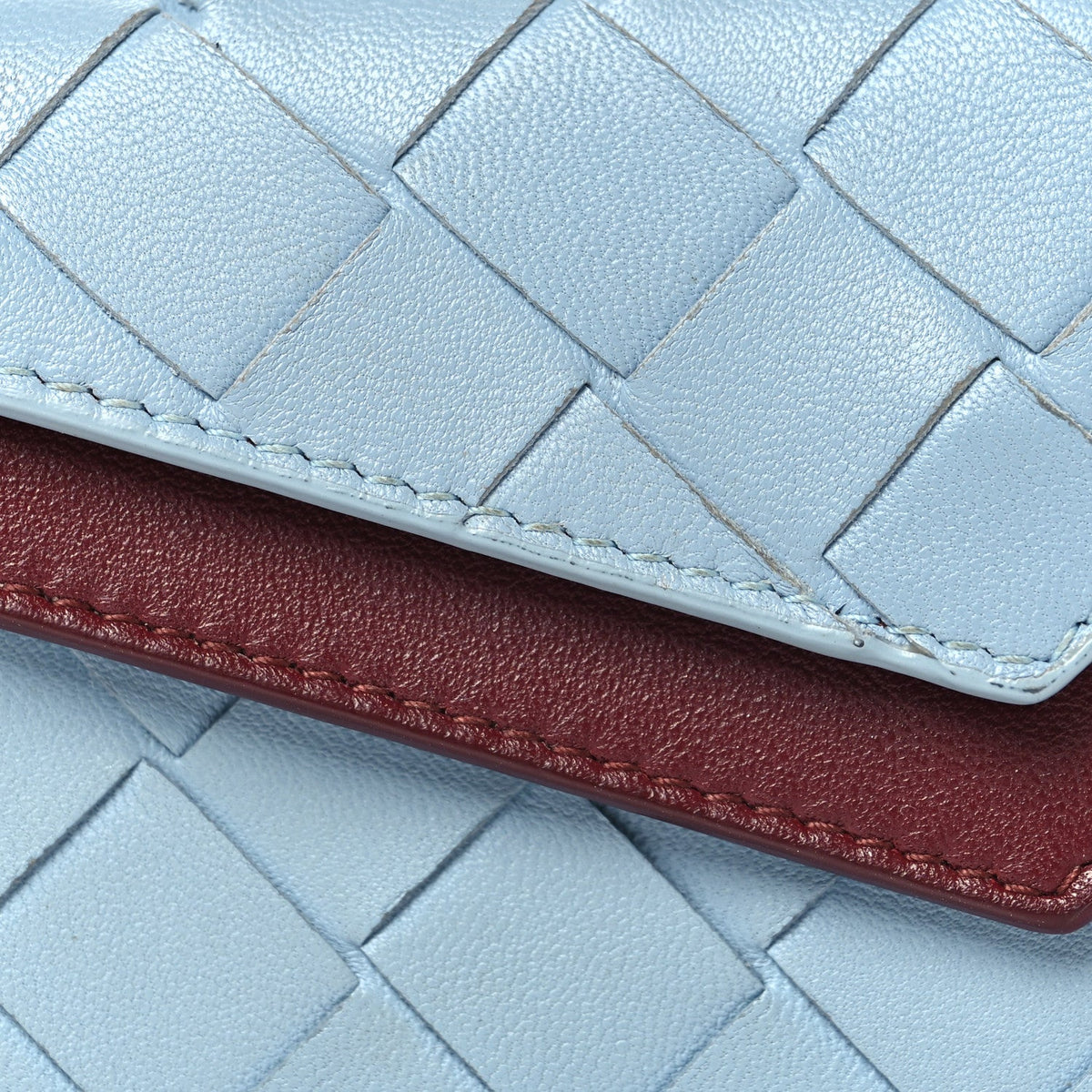 Nappa Intrecciato Small Check Bi-Fold Zip Wallet Ice Cherry
