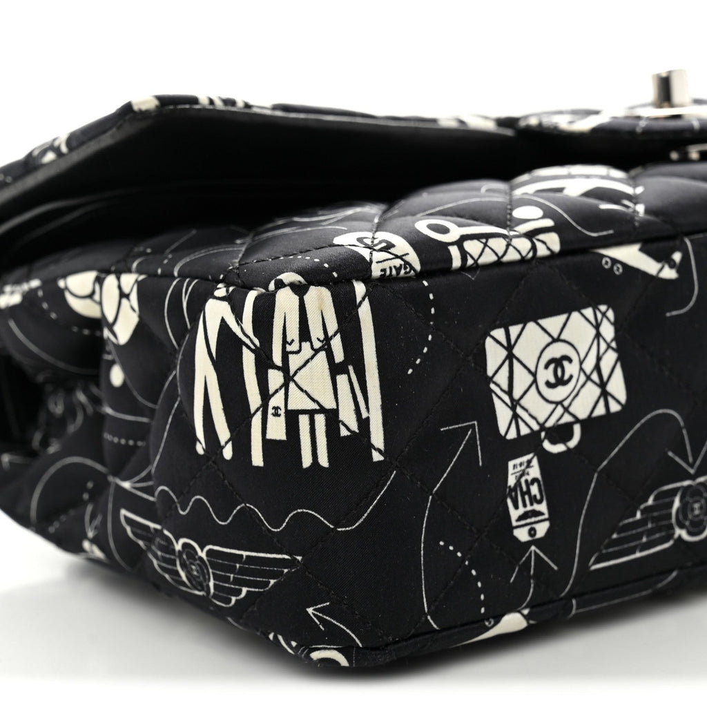 Satin Airline Printed Medium Double Flap Black White