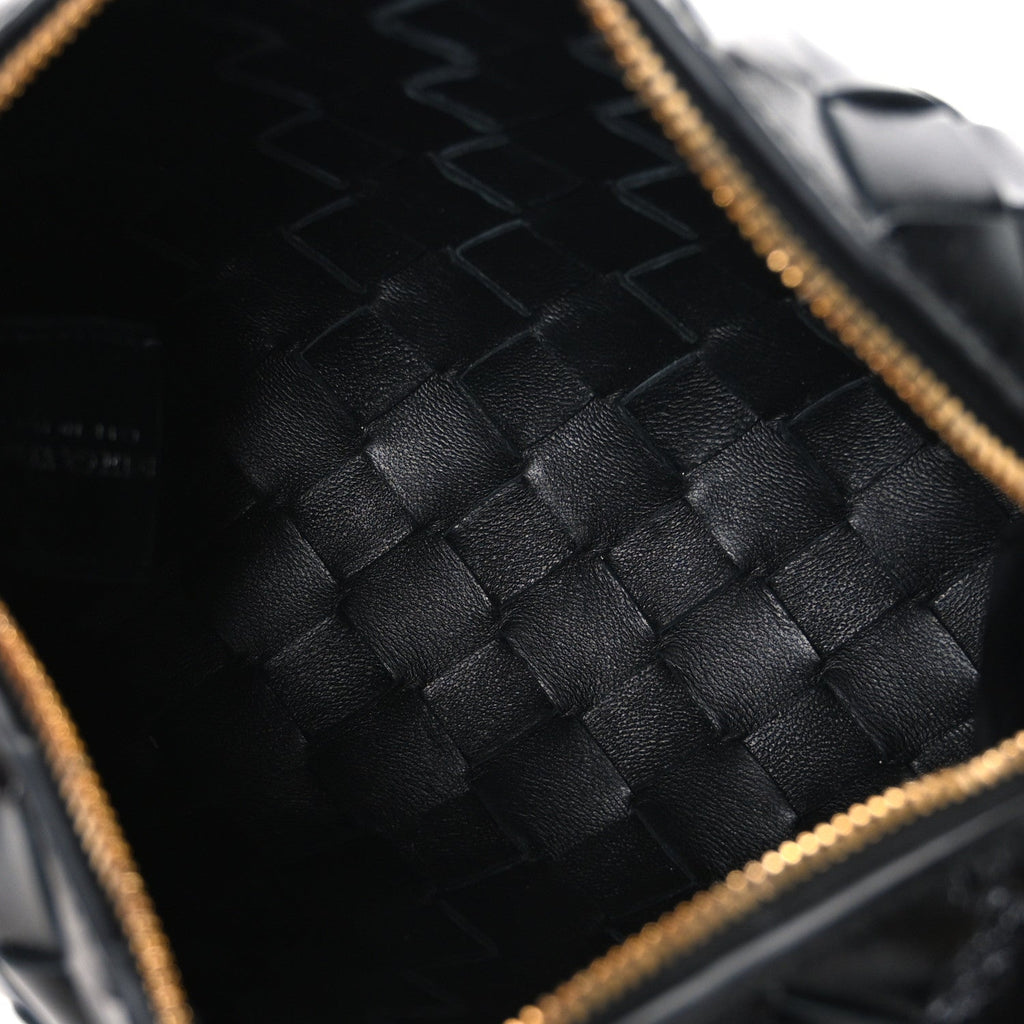 Polished Nappa Intrecciato Metallic Knot Mini Loop Camera Bag Black