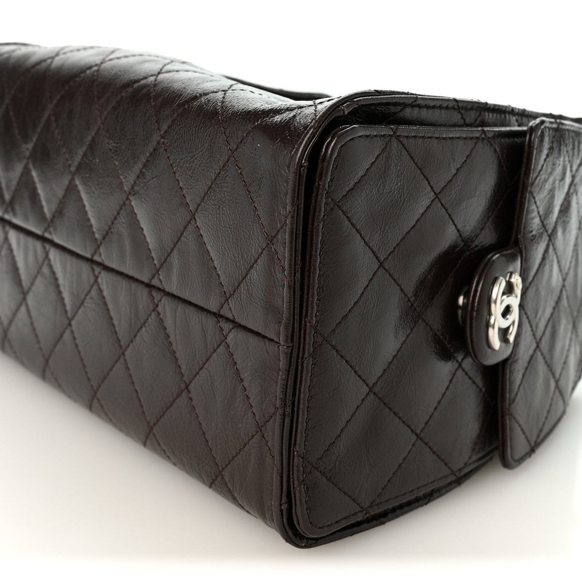 Shiny Crumpled Calfskin Quilted Small Chanel 25 Handbag Dark Brown