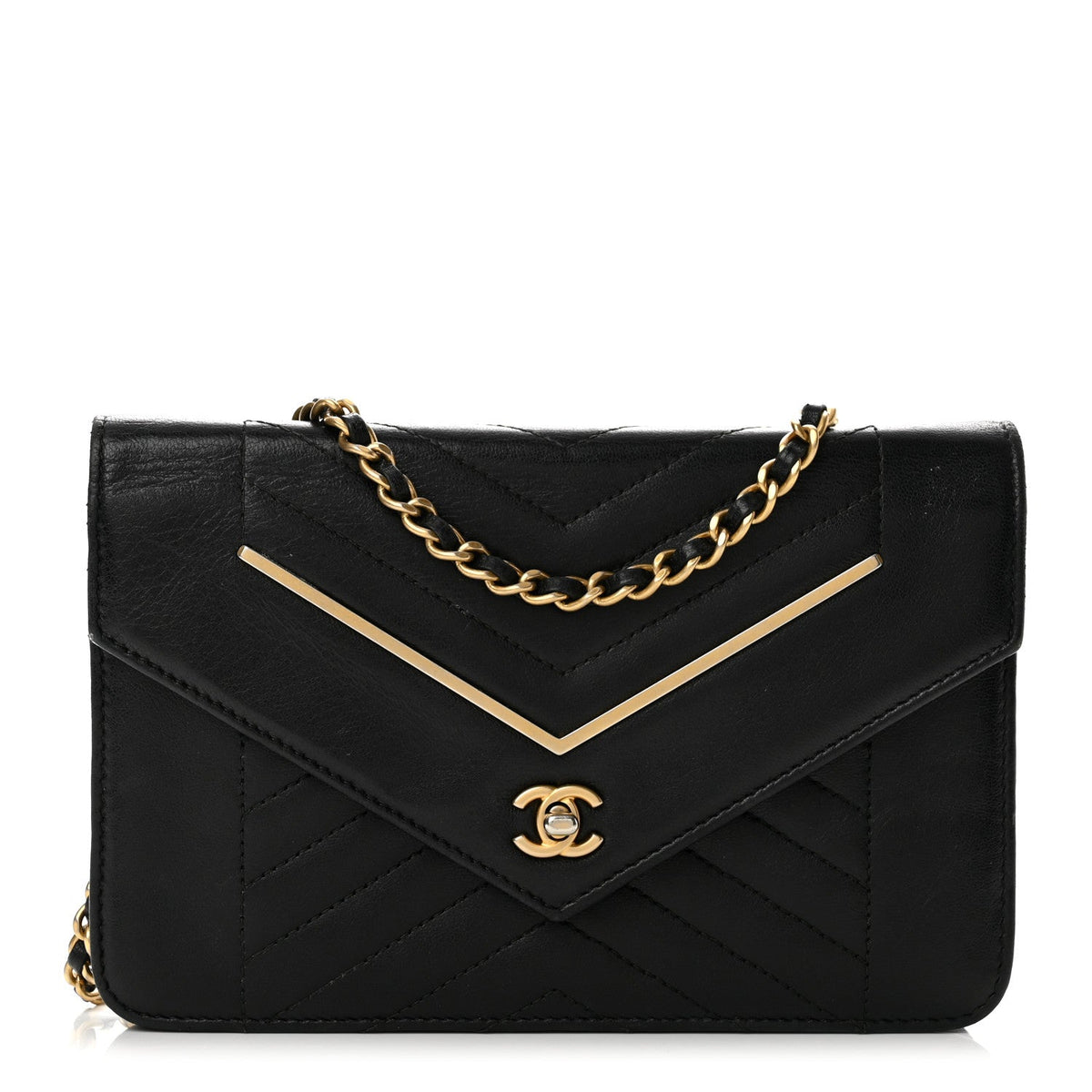 Lambskin Chevron Quilted Wallet On Chain WOC Black