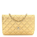 Metallic Caviar Quilted CC Turnlock Wallet On Chain WOC Gold