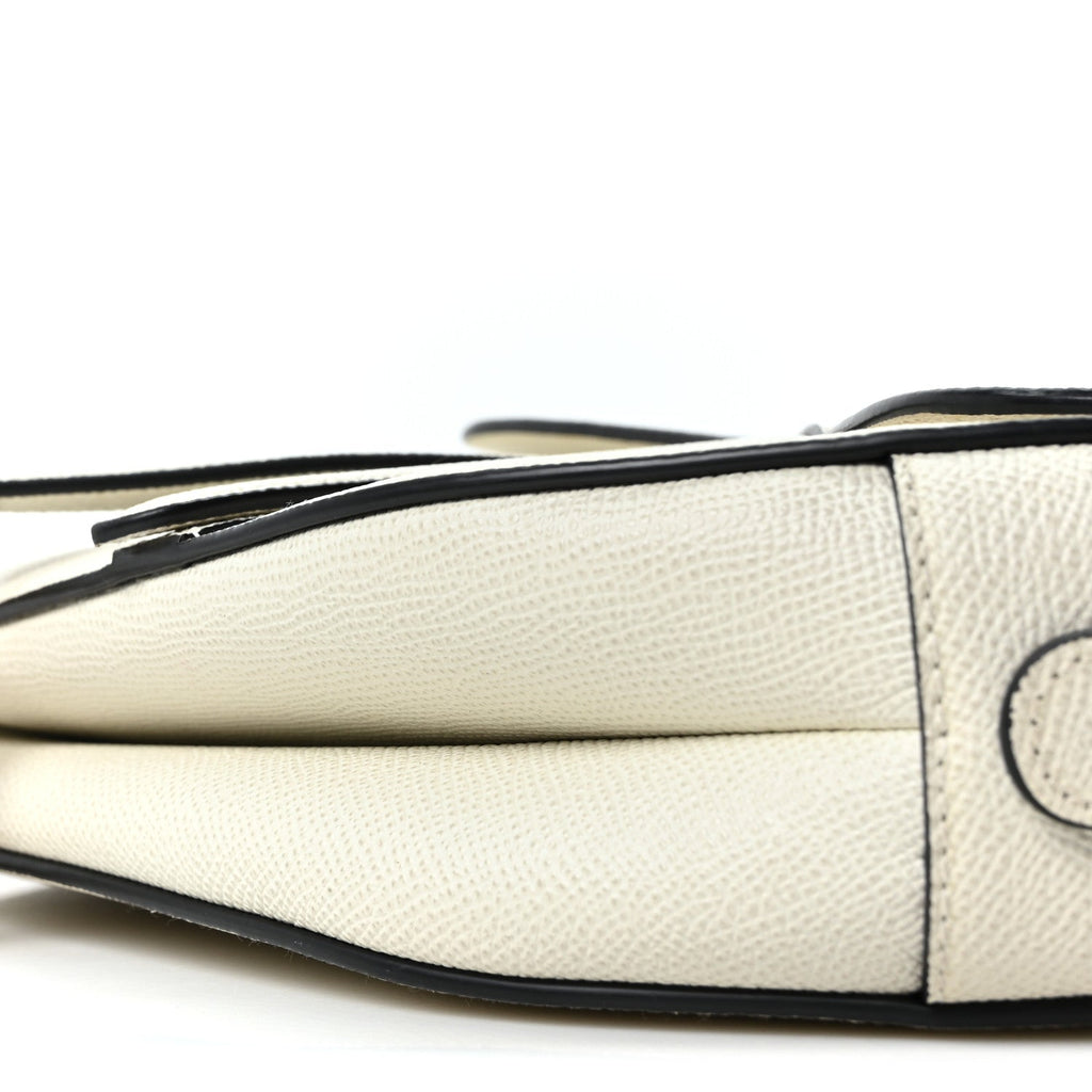 Grained Calfskin Saddle Bag White