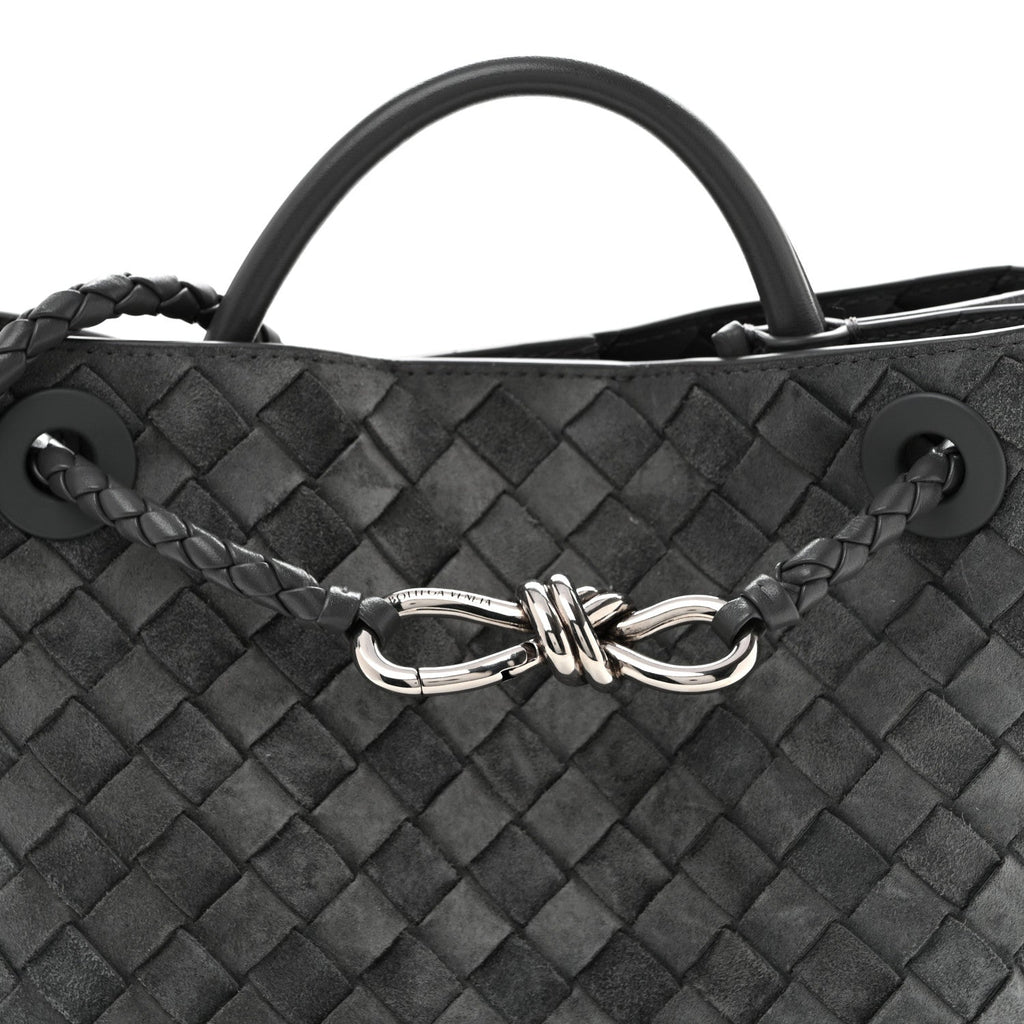 Suede Intrecciato Small Andiamo Shoulder Bag Graphite