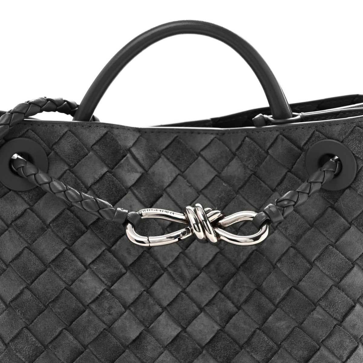 Suede Intrecciato Small Andiamo Shoulder Bag Graphite