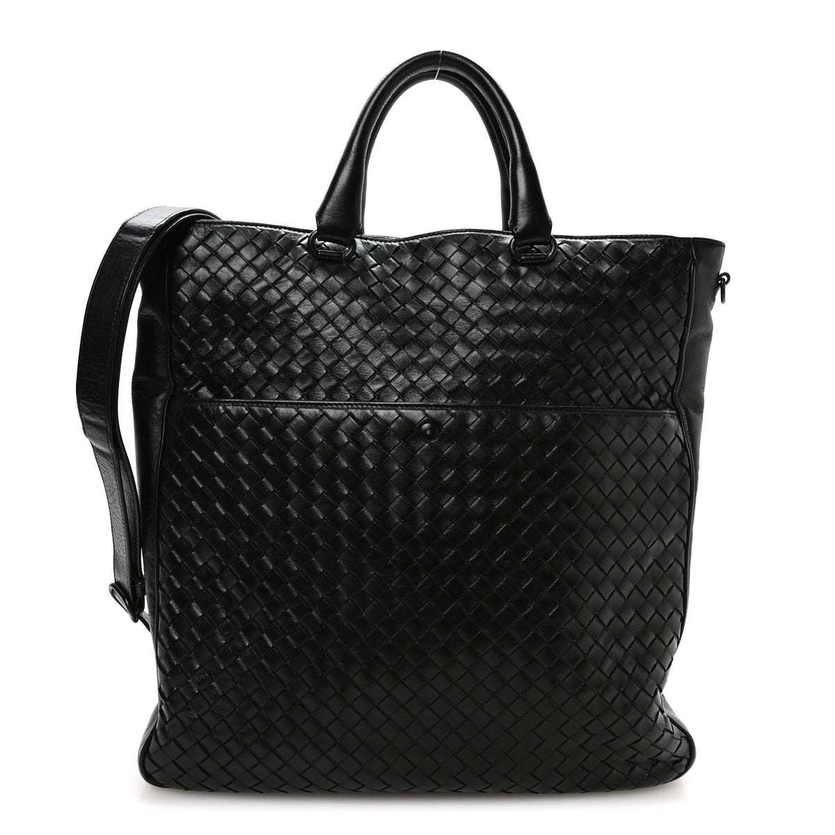Nappa Intrecciato Front Pocket Convertible Tote  Black