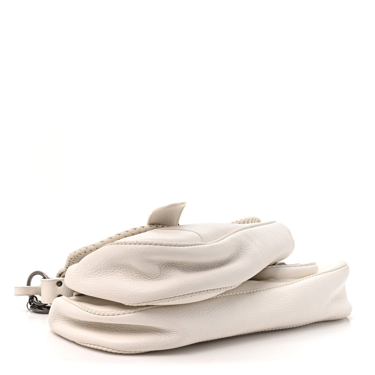 Pebbled Calfskin Braided Gaucho Double Saddle Flap Bag White