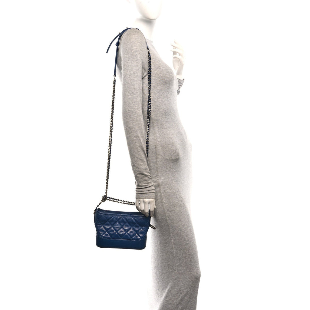 Patent Goatskin Quilted Small Gabrielle Hobo Blue
