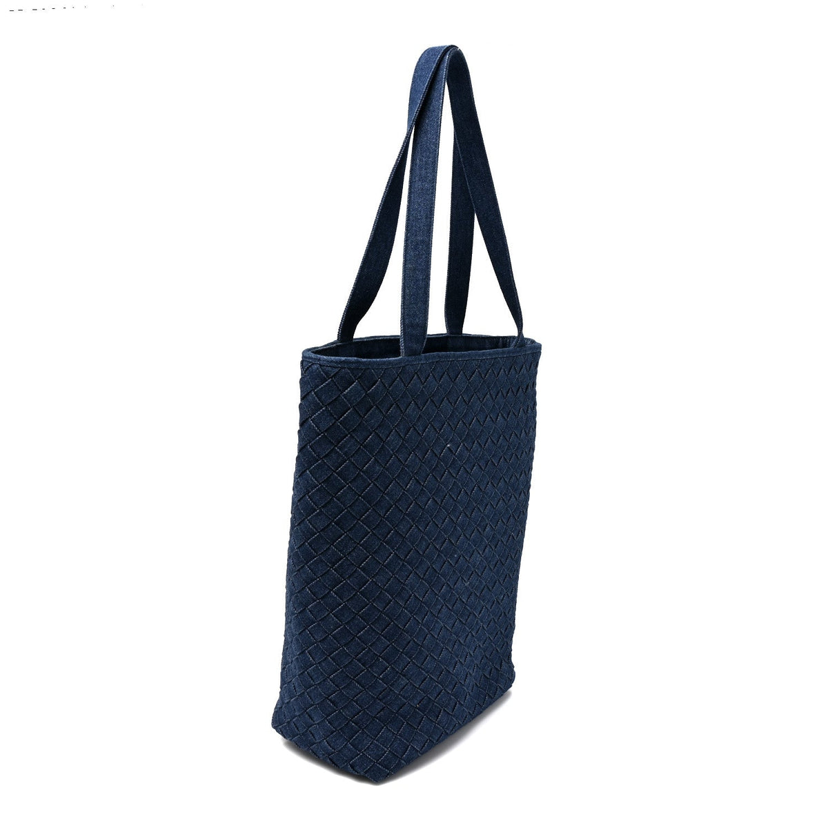 Denim Intrecciato Small Shopper Tote Blue