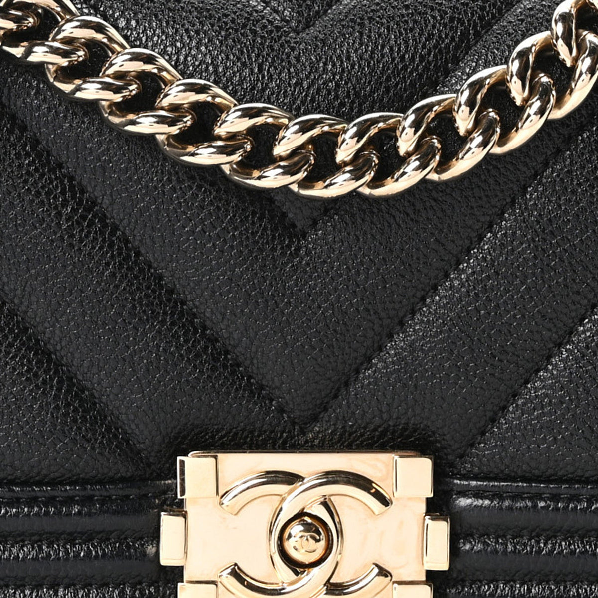Caviar Chevron Quilted Mini Boy Flap Black