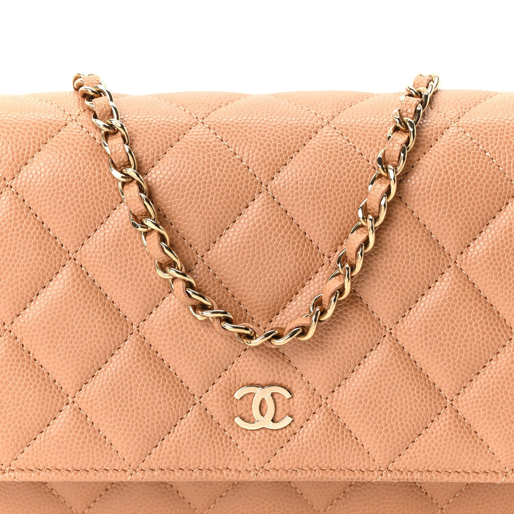 Caviar Quilted Wallet on Chain WOC Dark Beige