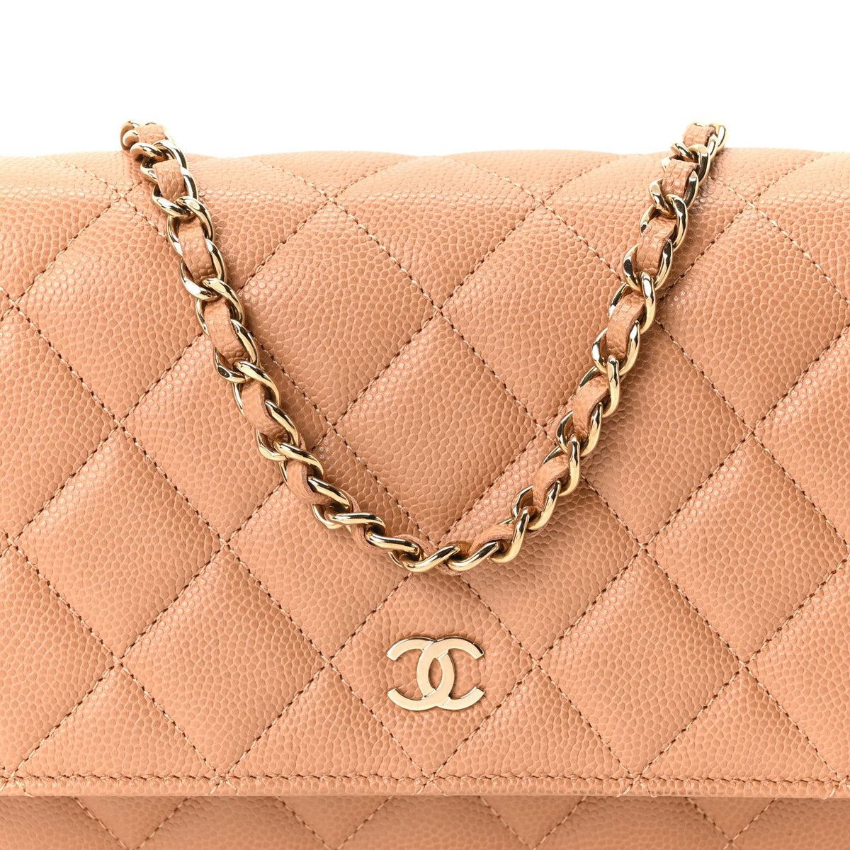 Caviar Quilted Wallet on Chain WOC Dark Beige