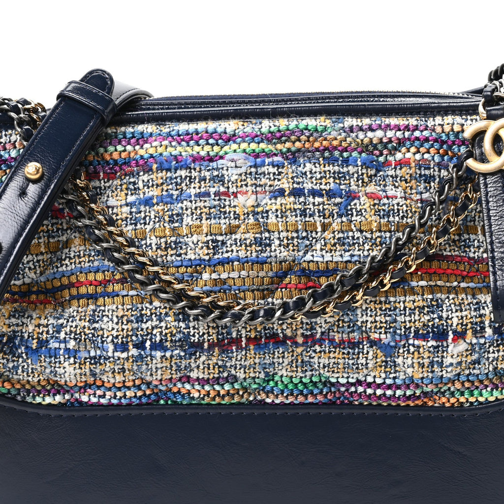 Tweed Calfskin Quilted Medium Gabrielle Hobo Navy