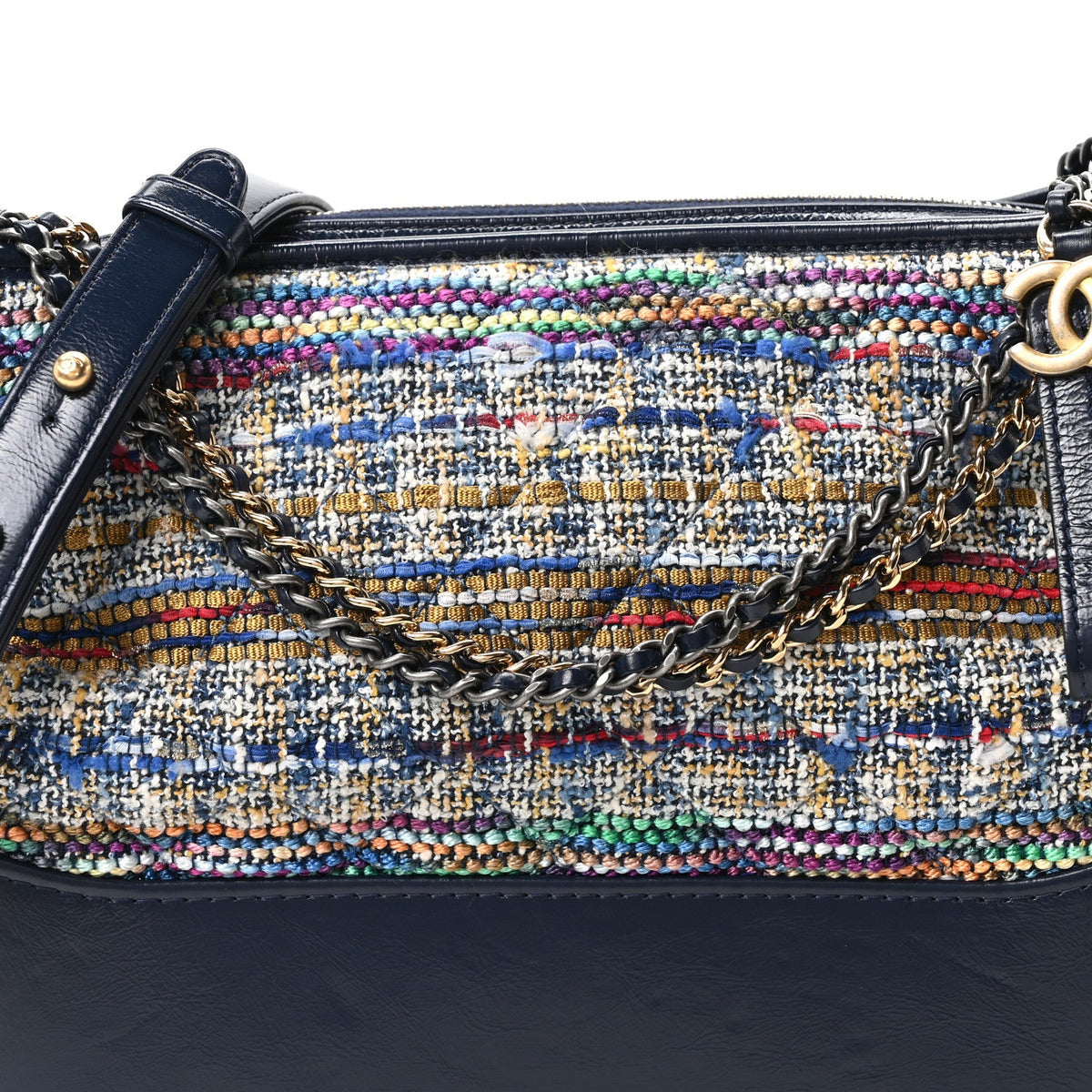 Tweed Calfskin Quilted Medium Gabrielle Hobo Navy