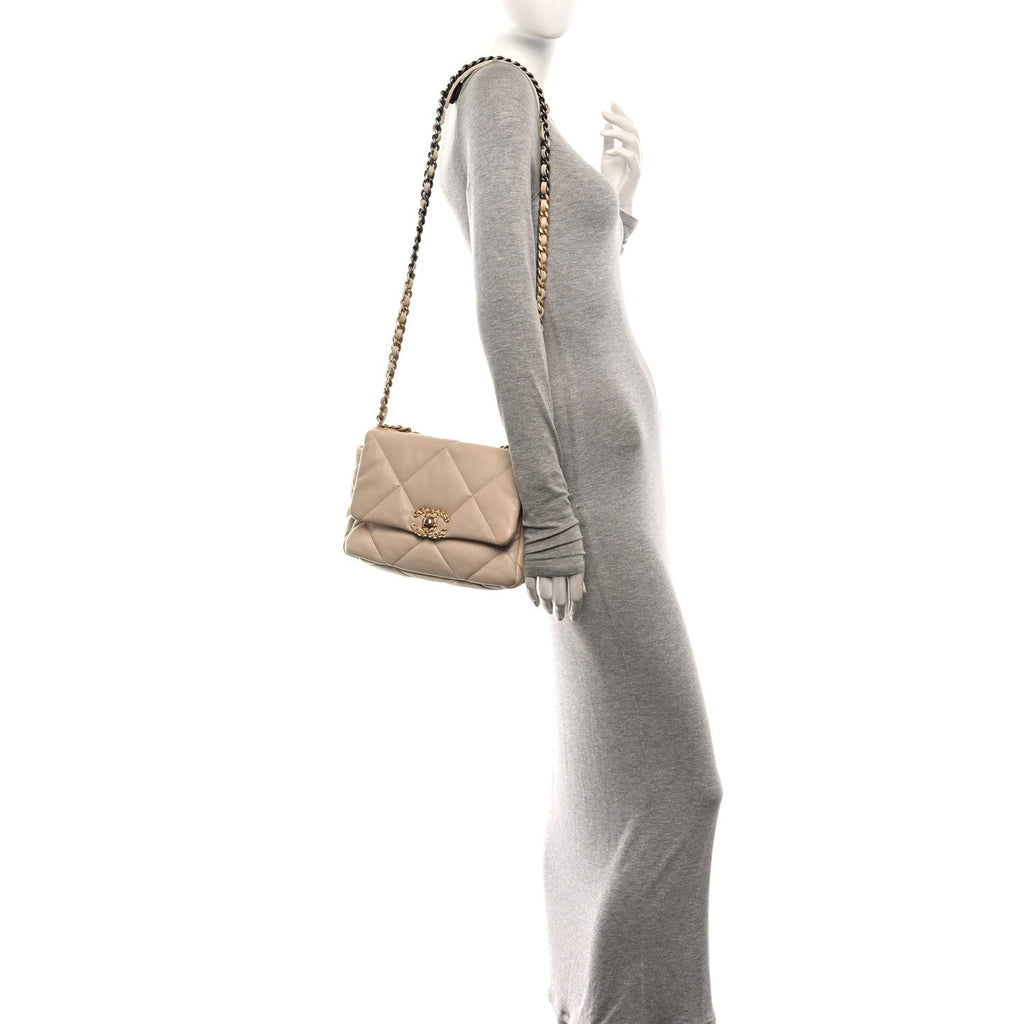 Lambskin Quilted Medium Chanel 19 Flap Light Beige