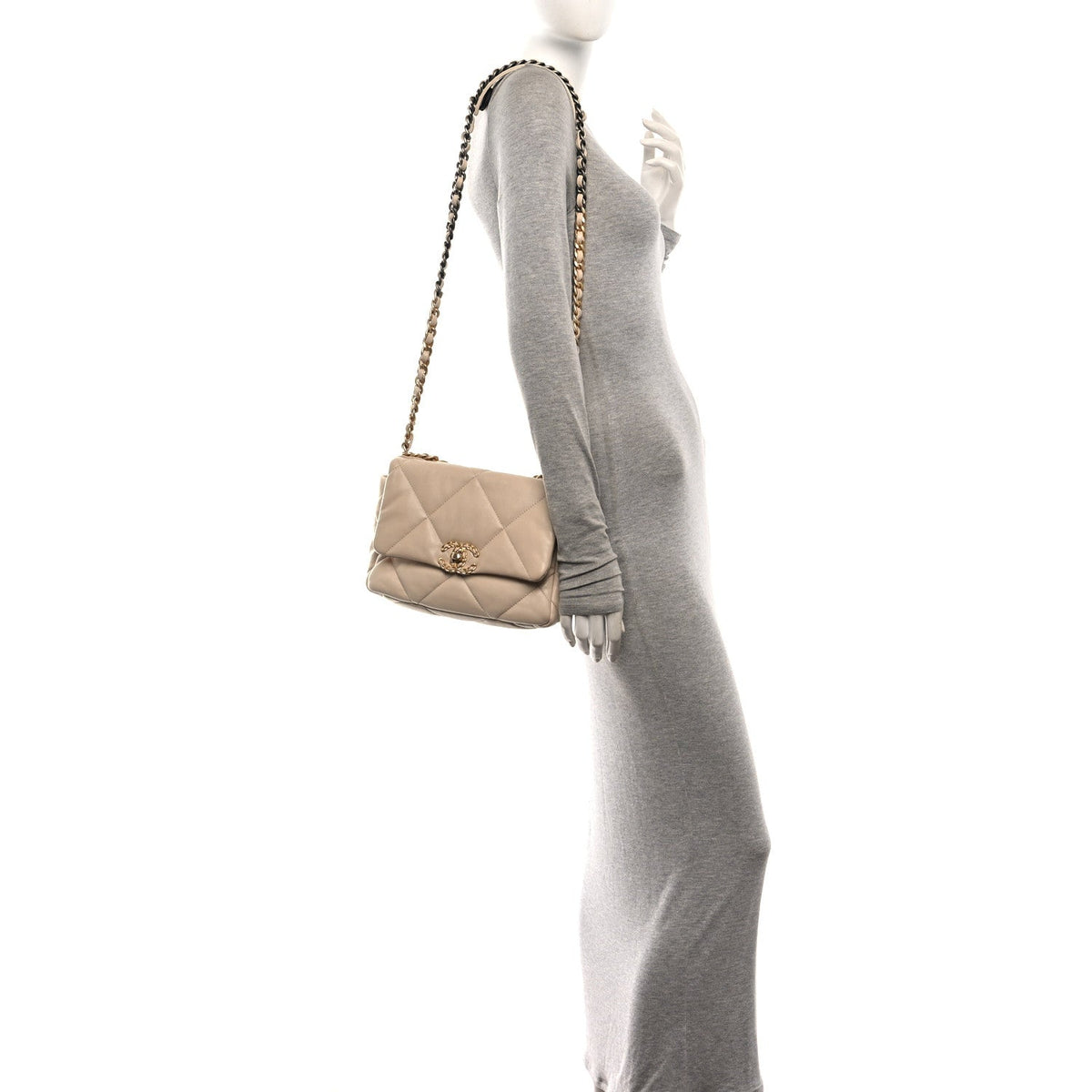Lambskin Quilted Medium Chanel 19 Flap Light Beige