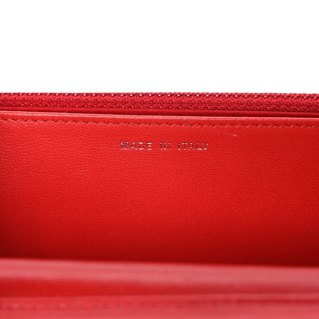 Lambskin Camellia Embossed Wallet on Chain WOC Red