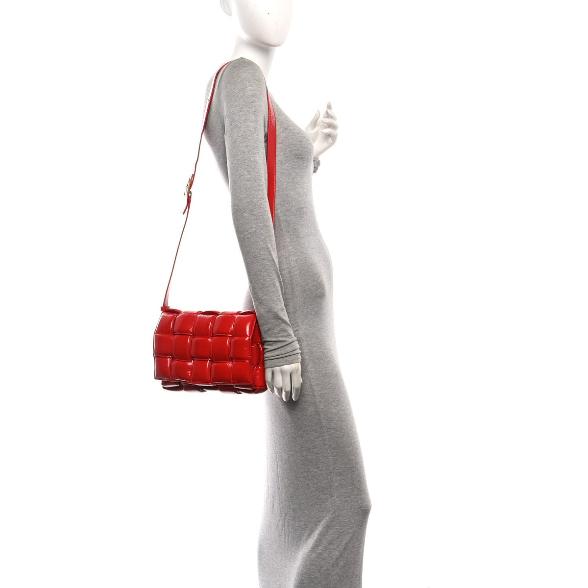 Textured Deerskin Maxi Intrecciato Padded Cassette Crossbody Bag Chili