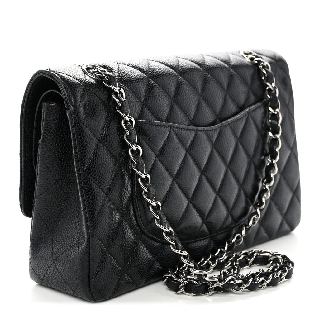 Caviar Quilted Medium Double Flap Black