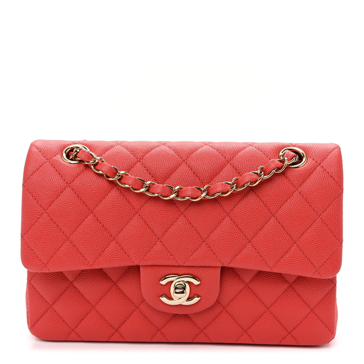 Caviar Quilted Small Double Flap Red Red