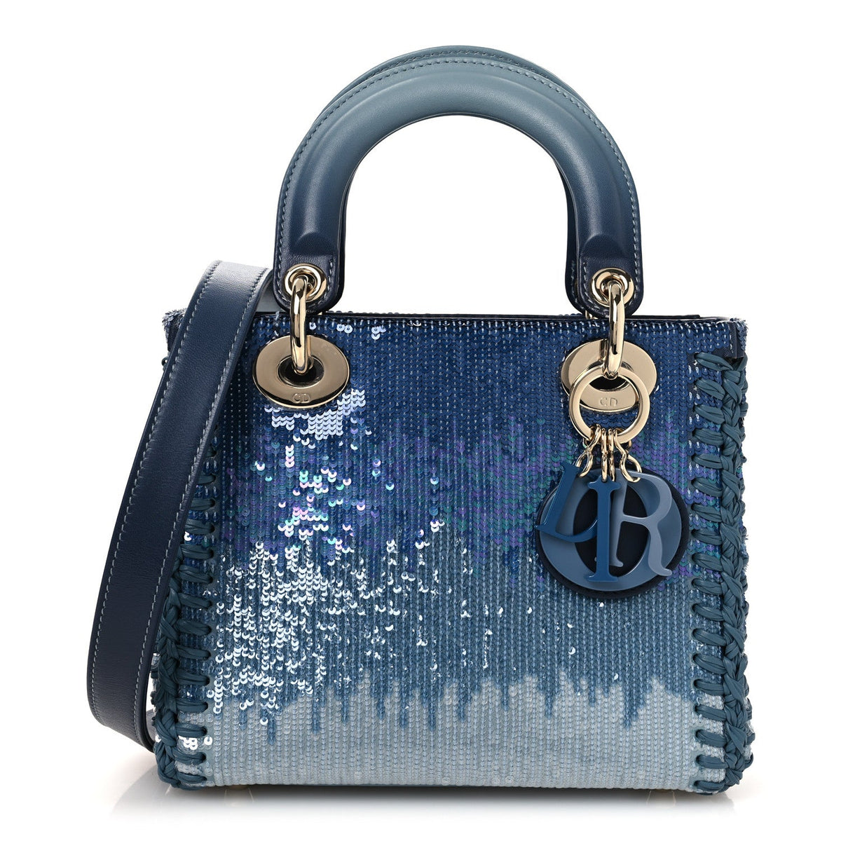 Calfskin Sequin Gradient Stitched Small Lady Dior Blue