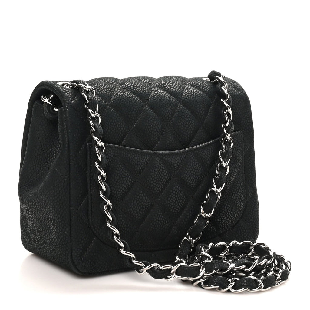 Iridescent Caviar Quilted Mini Square Flap Black