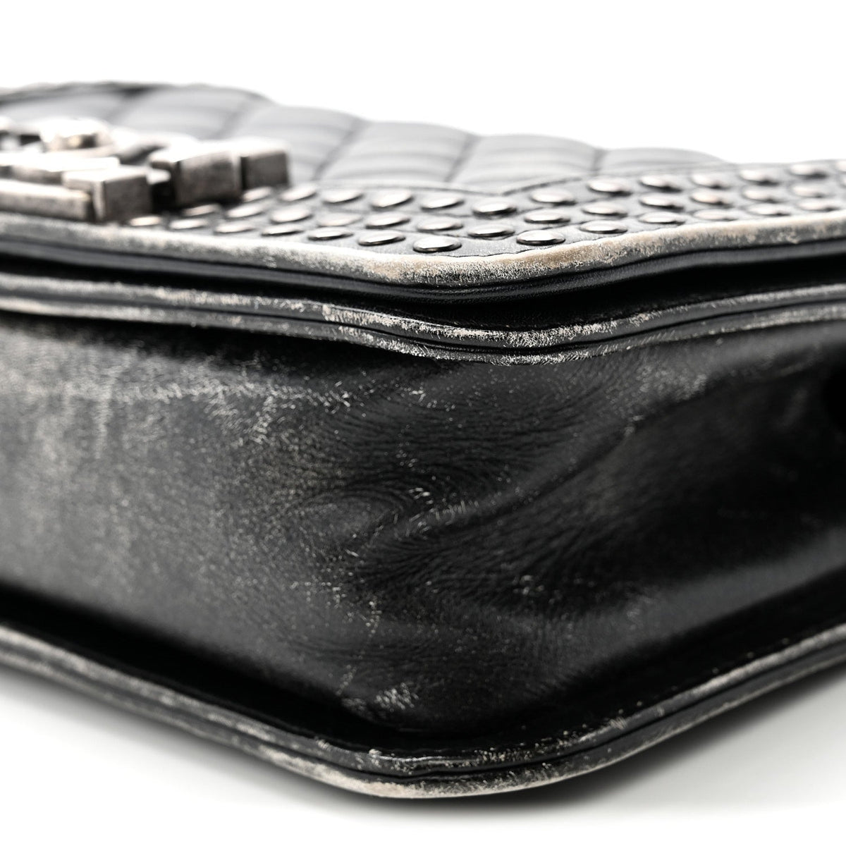 Faded Calfskin Quilted Small Studded Boy Flap Grey