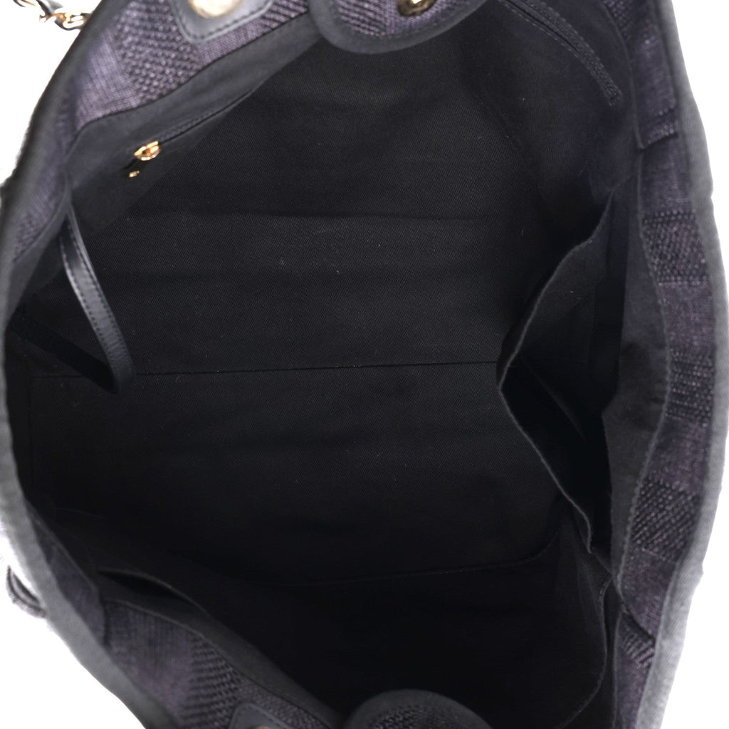 Mixed Fibers Calfskin Striped Medium Deauville Tote Black