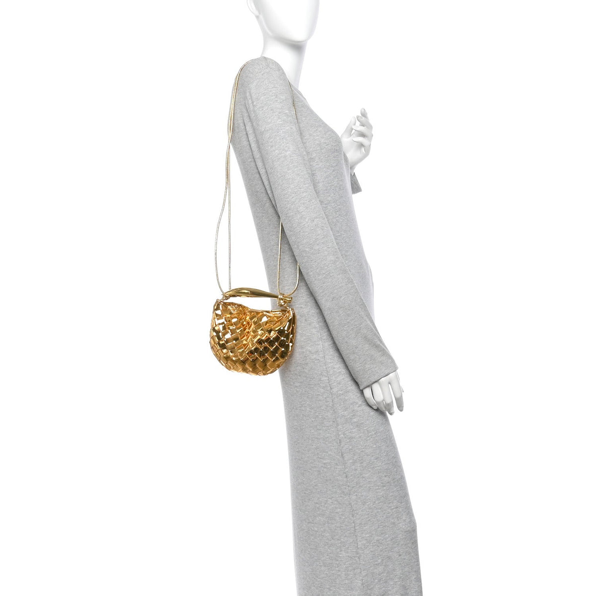 Mirror Laminated Nappa Intrecciato Mini Sardine Bag Gold