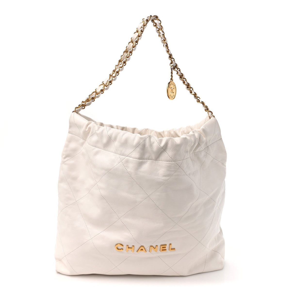 Shiny Calfskin Quilted Small Chanel 22 White