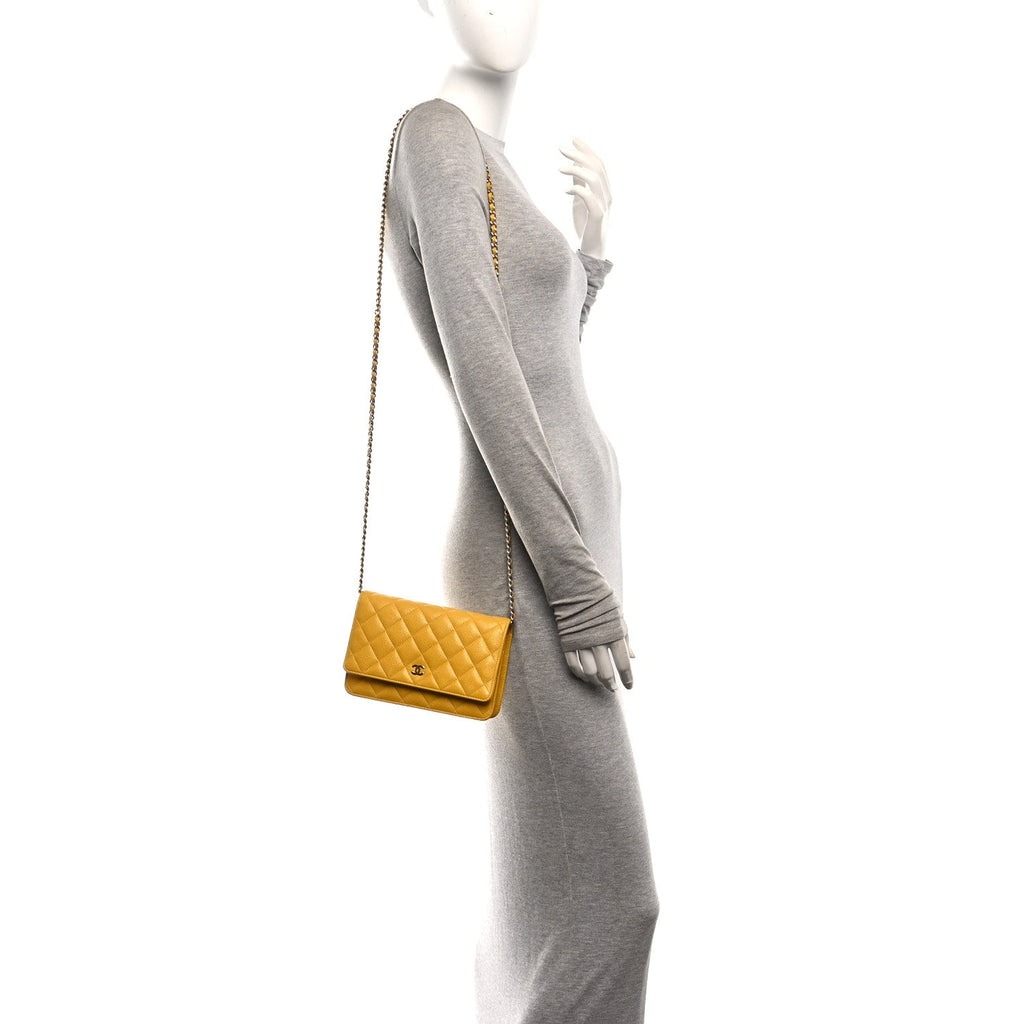 Caviar Quilted Wallet on Chain WOC Yellow