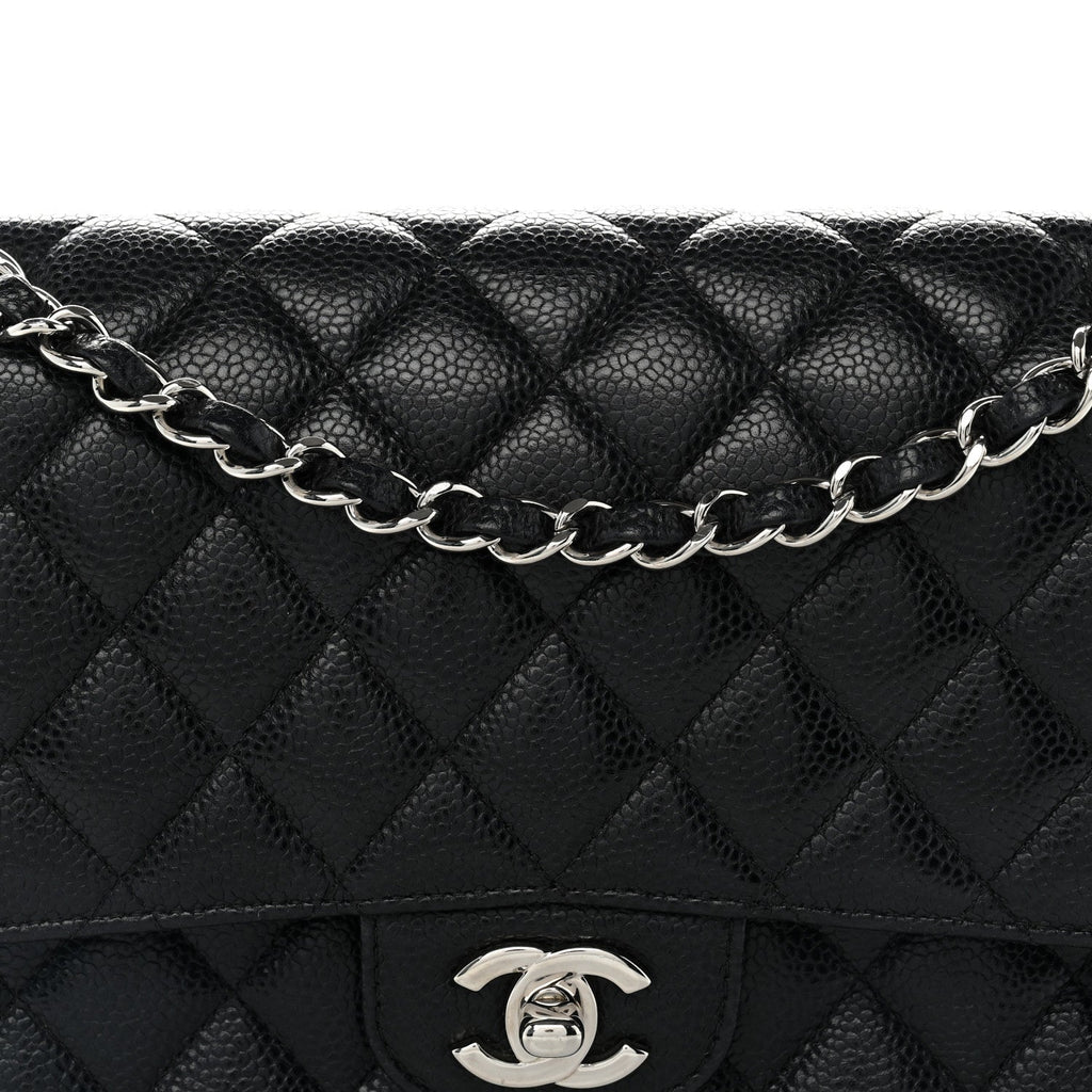 Caviar Quilted Medium Double Flap Black