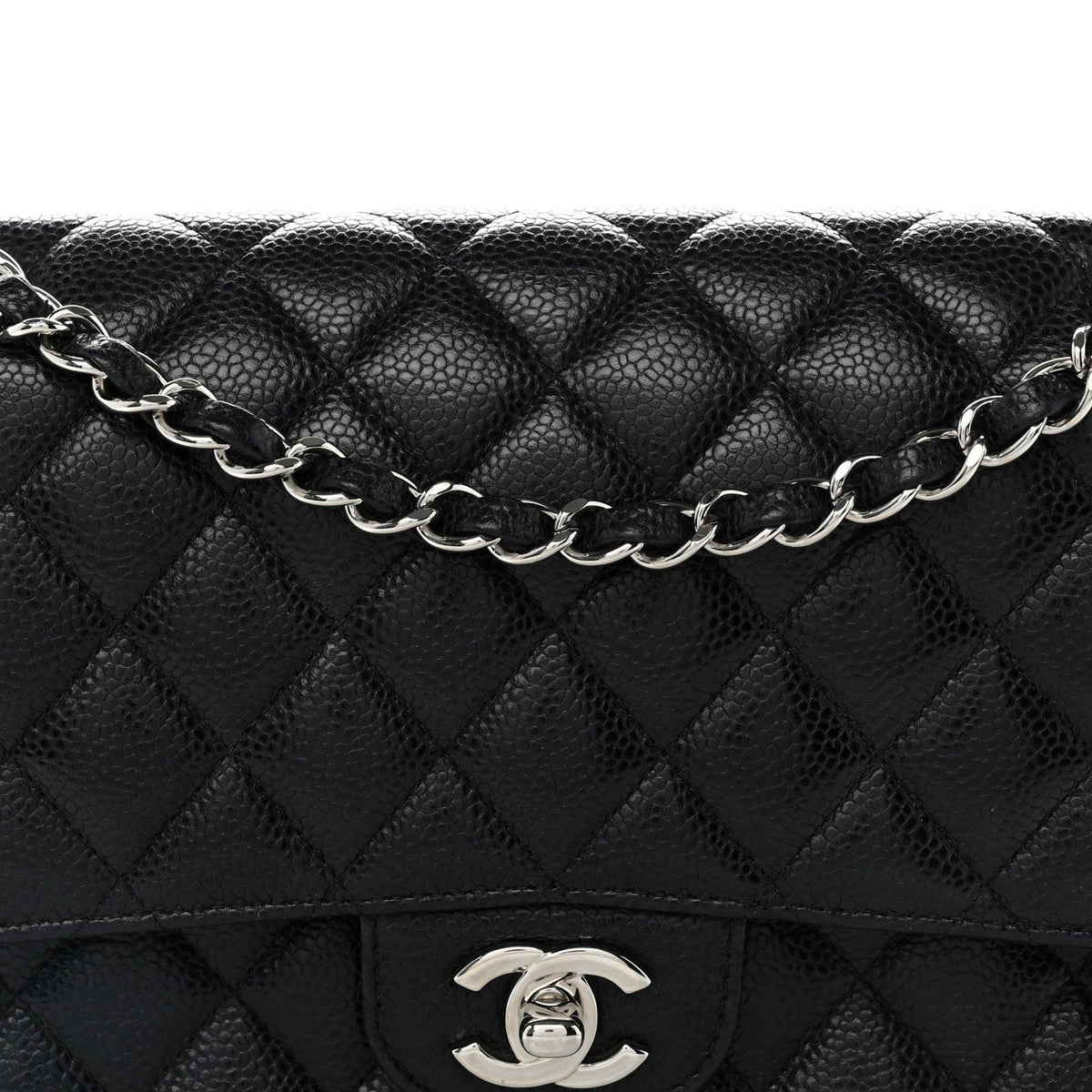 Caviar Quilted Medium Double Flap Black