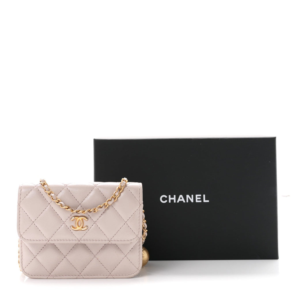 Lambskin Quilted CC Pearl Crush Wallet on Chain WOC Light Purple