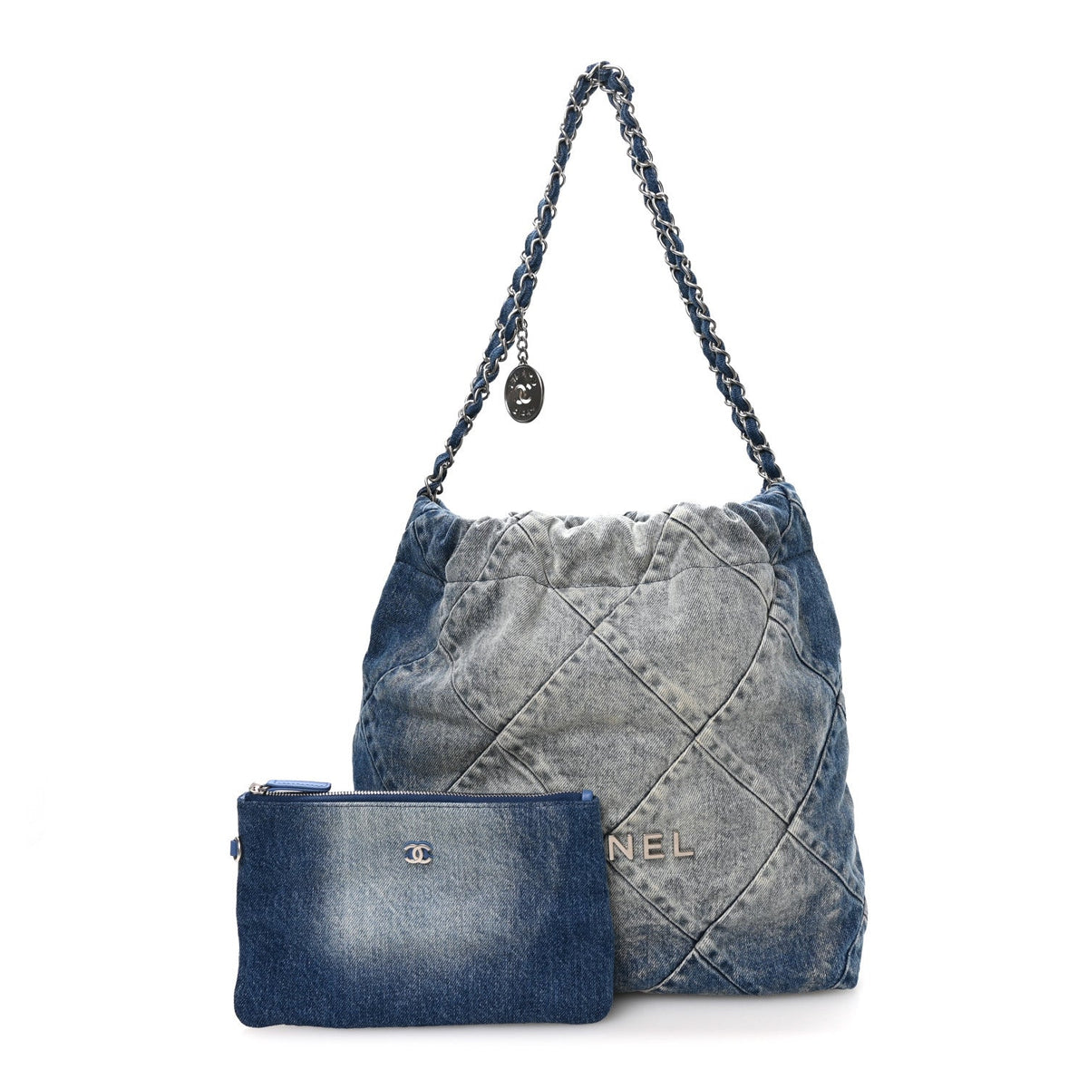 Denim Quilted Small Chanel 22 Blue