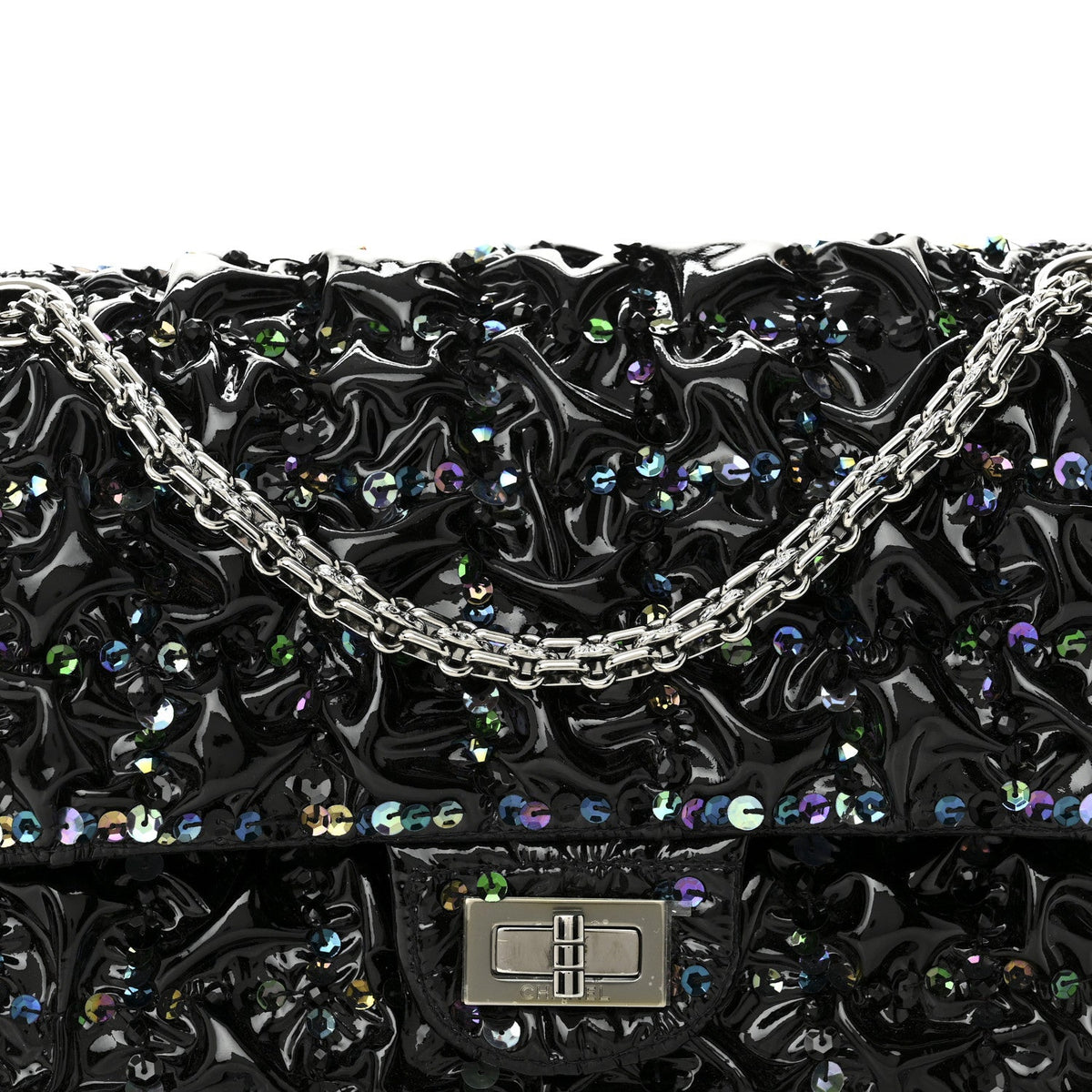 Patent Sequin Crystal Ruched 2.55 Reissue 225 Flap Black