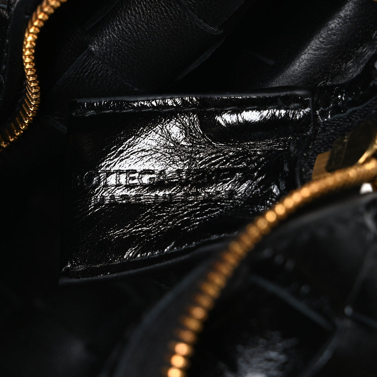 Polished Nappa Intrecciato Metallic Knot Mini Loop Camera Bag Black