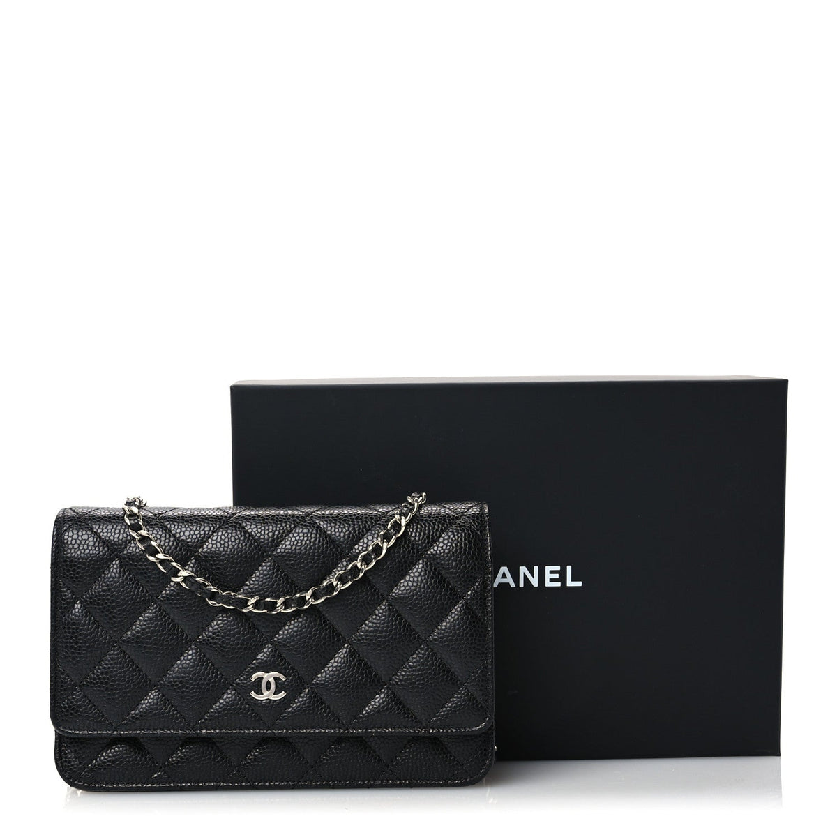 Caviar Quilted Wallet on Chain WOC Black