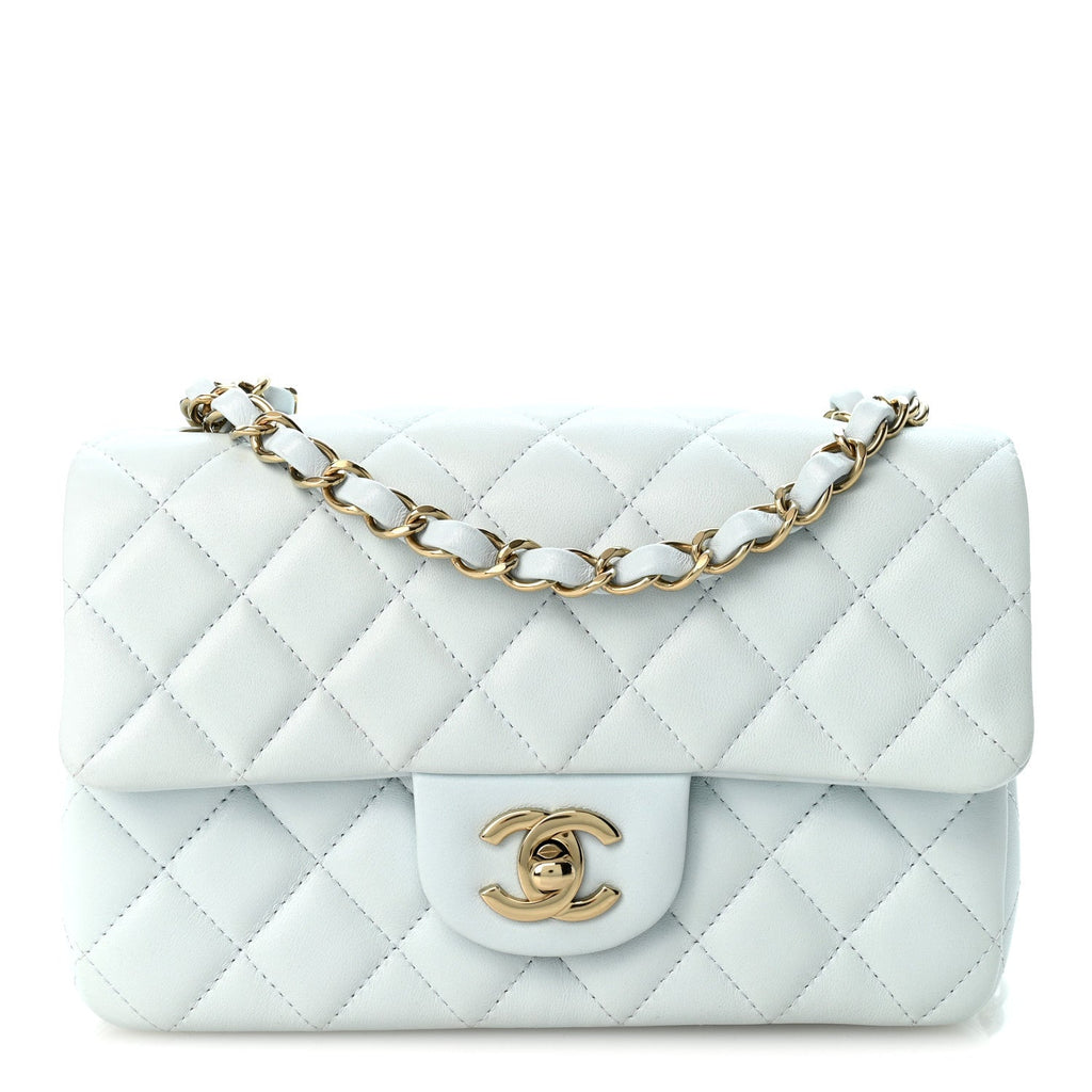 Lambskin Quilted Mini Rectangular Flap Light Blue