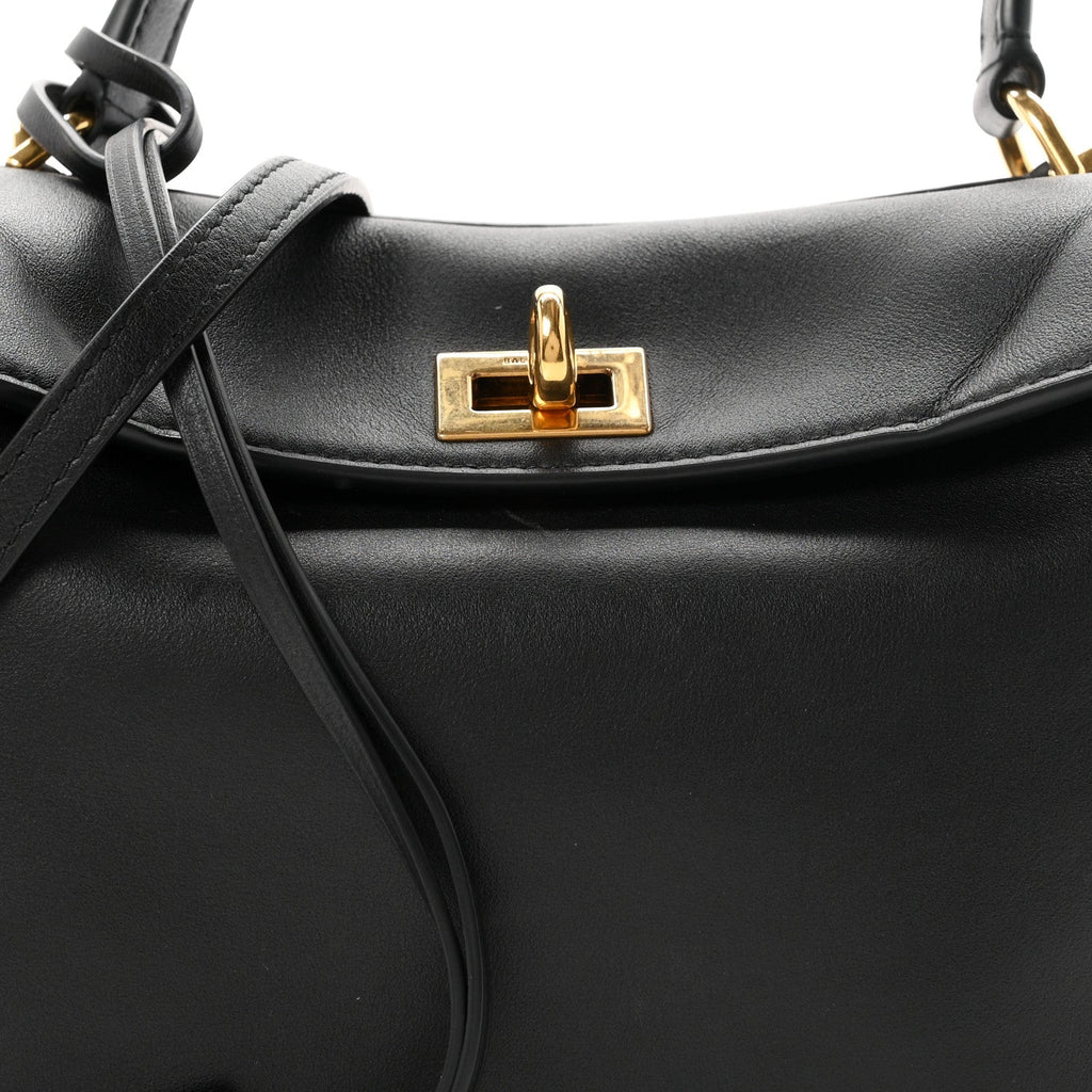 Natural Smooth Calfskin Mini Rodeo Top Handle Handbag Black