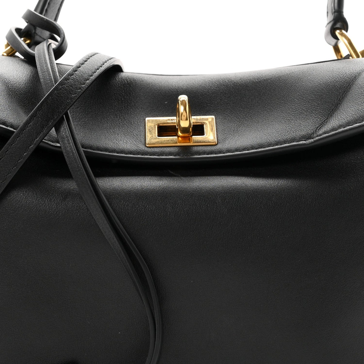 Natural Smooth Calfskin Mini Rodeo Top Handle Handbag Black