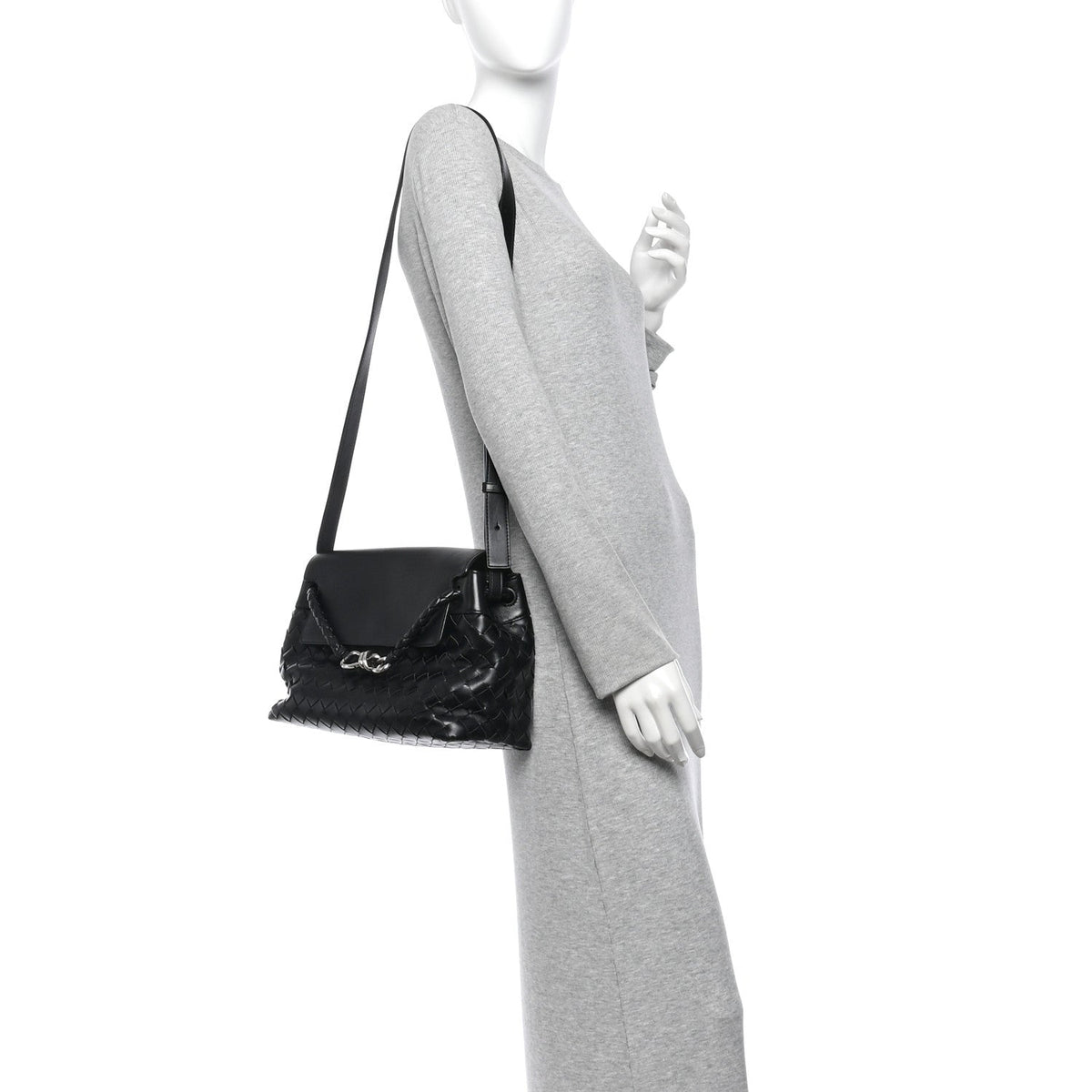 Calfskin Intrecciato Small Andiamo Messenger Bag Black