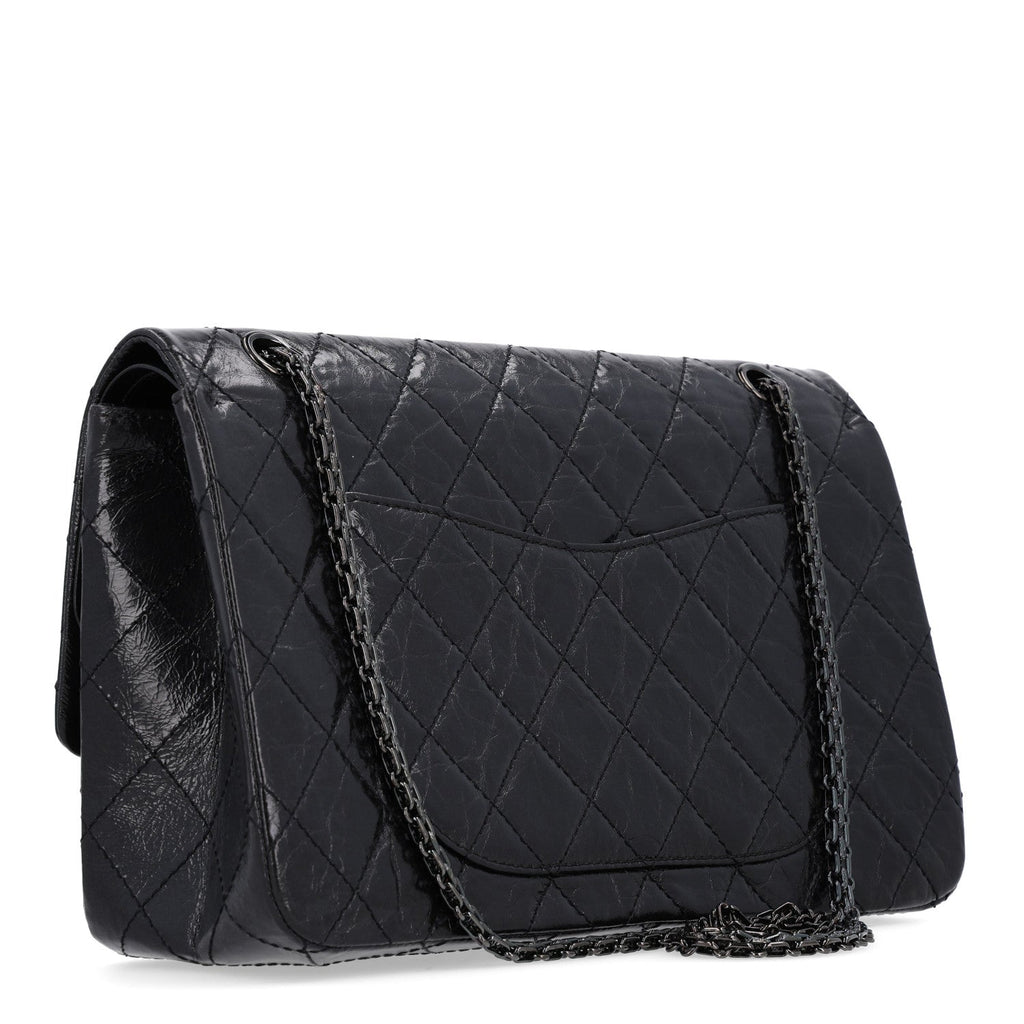 Glazed Aged Calfskin Quilted 2.55 Reissue 227 Flap  So Black