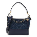 Denim Calfskin Quilted Medium Gabrielle Logo Hobo Blue