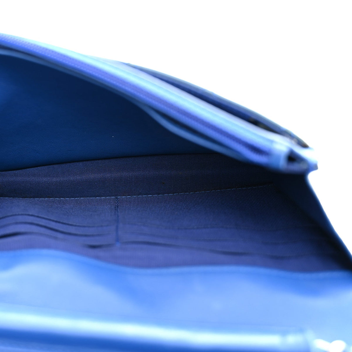 Patent Calfskin Quilted Wallet On Chain WOC Dark Blue