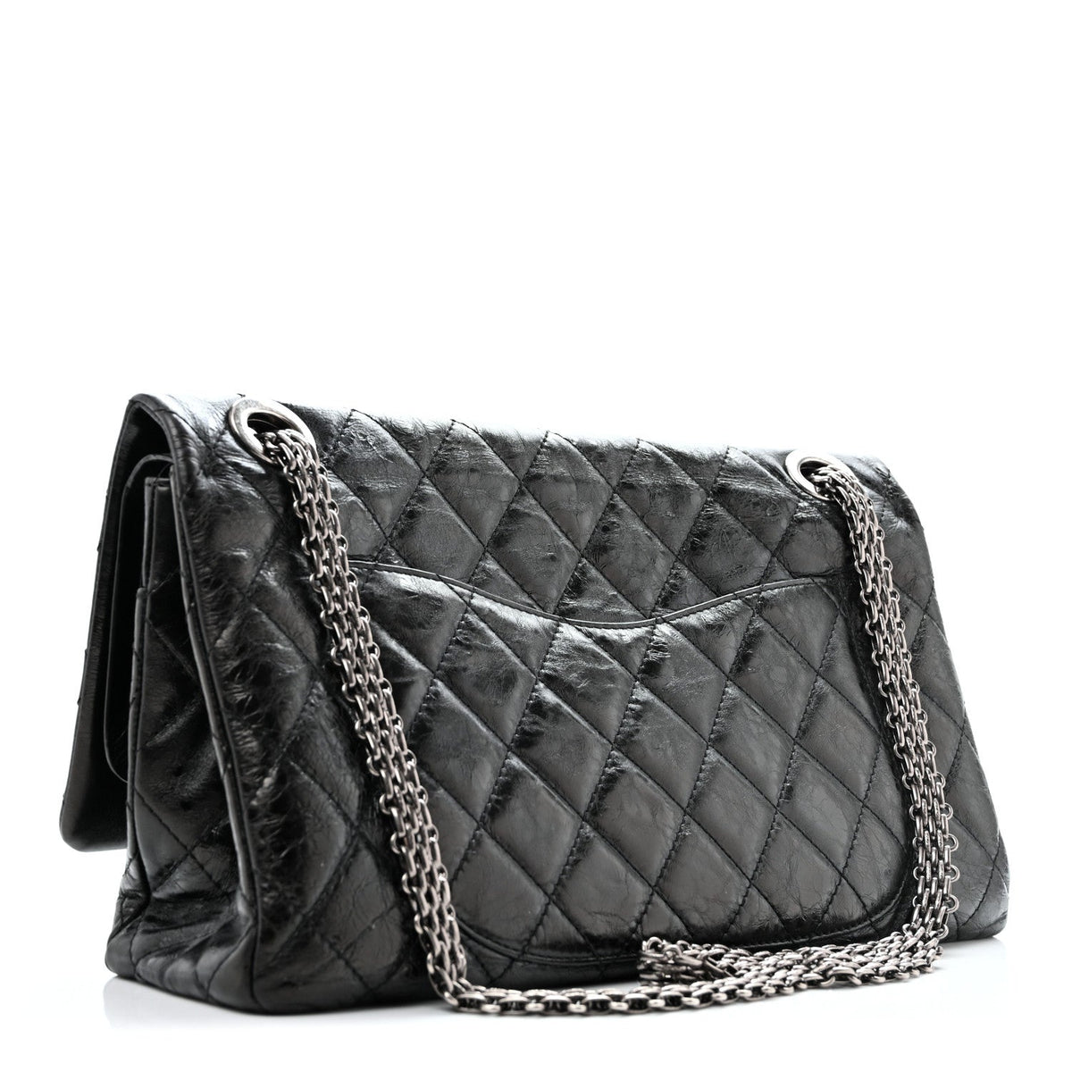 Metallic Aged Calfskin Quilted 2.55 Reissue 228 Flap Black