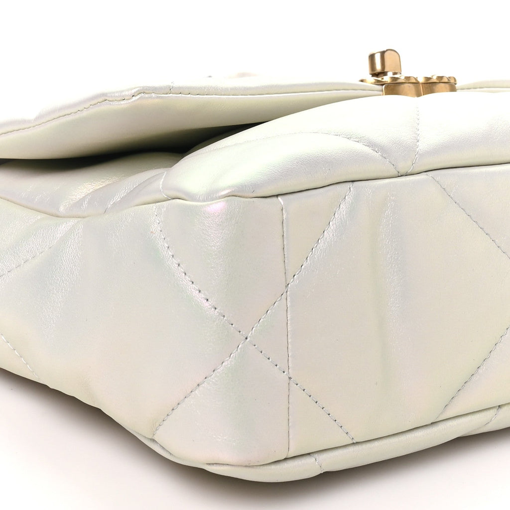 Iridescent Calfskin Quilted Medium Chanel 19 Flap White